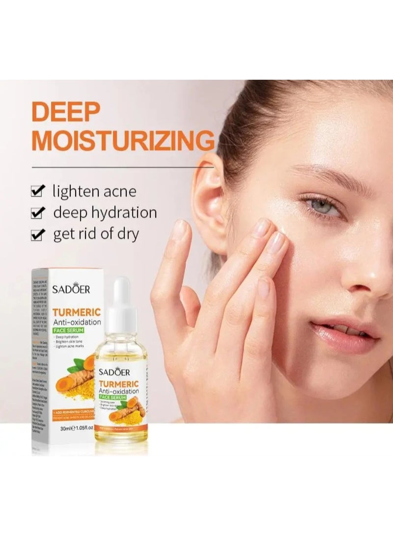 SADOER Turmeric Anti Oxidant Face Serum Deep Intensive Hydrating Prevent Acne Moisturizing Smoothening Firming and Brightening Care Serum Turmeric Repair Serum Turmeric Dark Spot Corrector Serum 30ml - Image 5